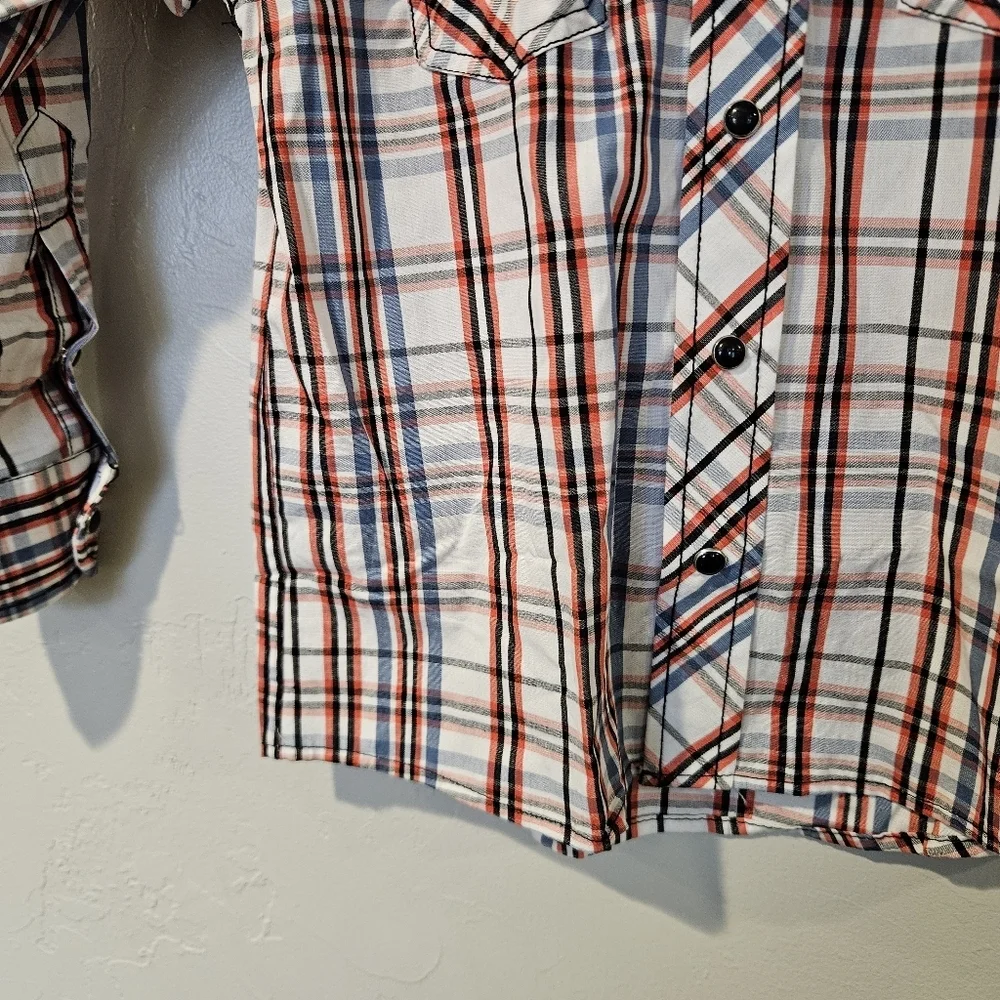 Cowboy Hardware Boys 4T Orange Blue White Plaid Long Sleeve Shirt Western Rodeo